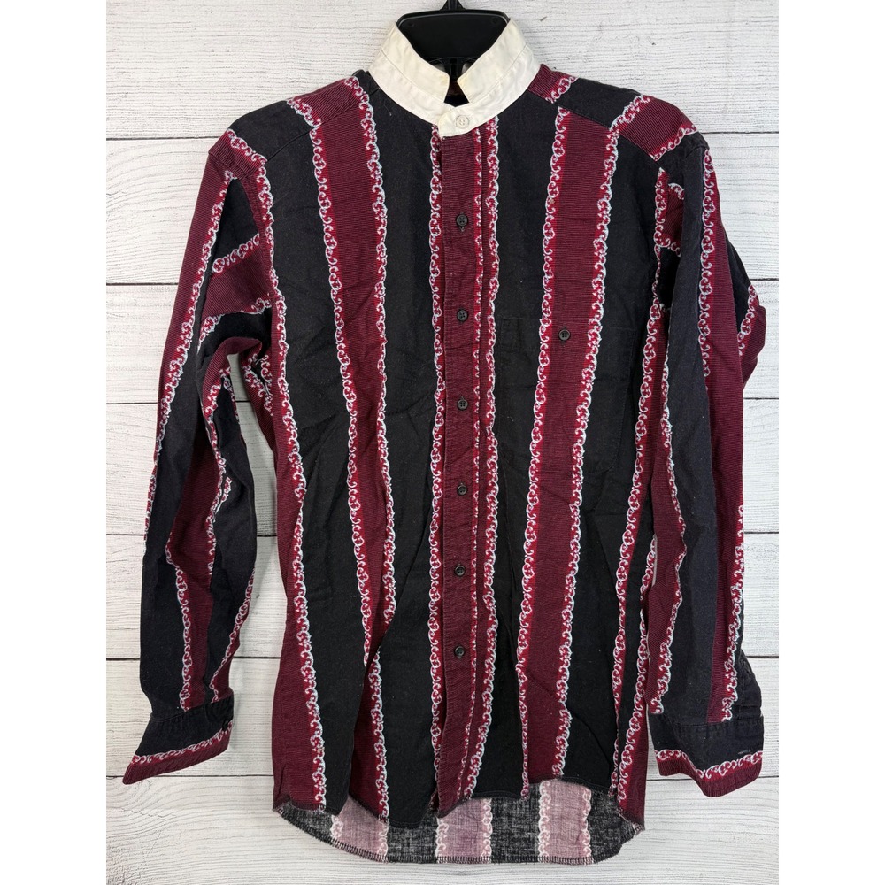Wrangler X Long Tails Western Shirt Black Burgundy Chain Print Mens 14 1/2 x 33 - Picture 1 of 4